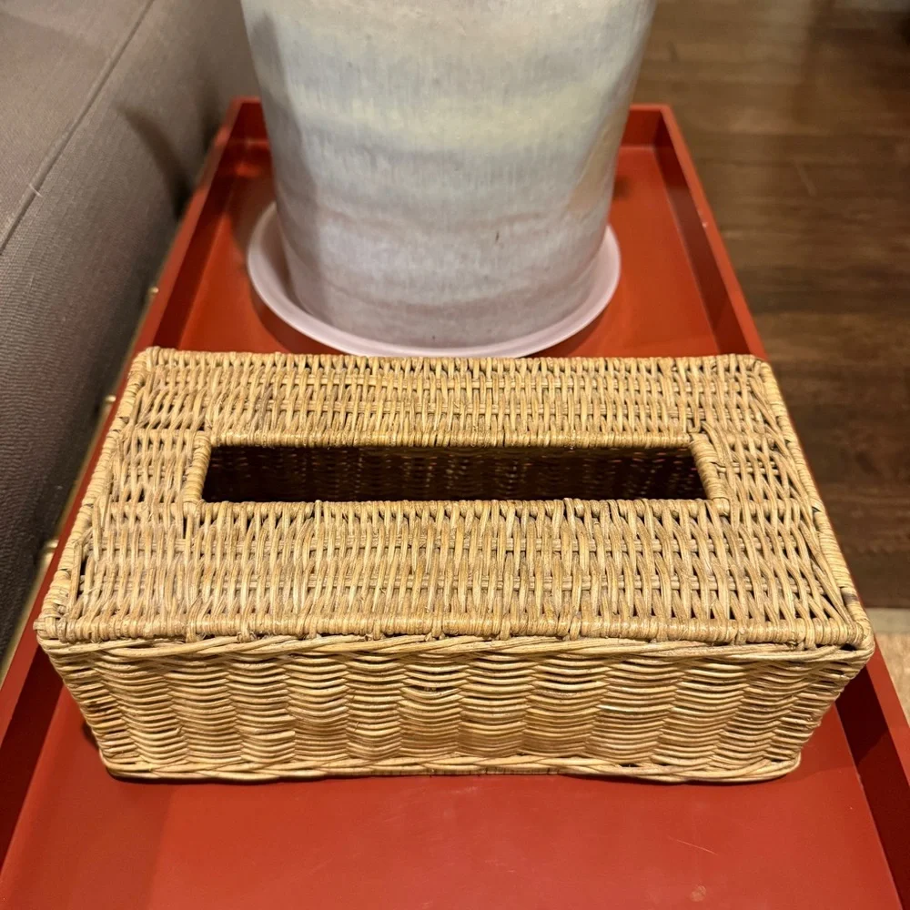Vintage Woven Wicker Tissue Box Cover Large Rectangular